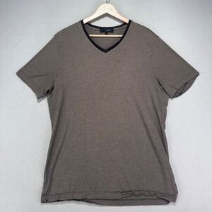Robert Barakett‎ T-Shirt Mens XL Brown Striped Short Sleeve V-neck Pima Cotton